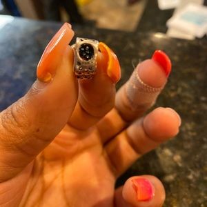 silver double heart half diamond charm